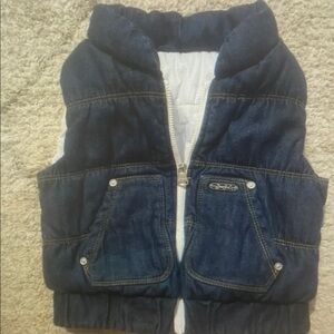 Denim Puffer Vest with Pockets